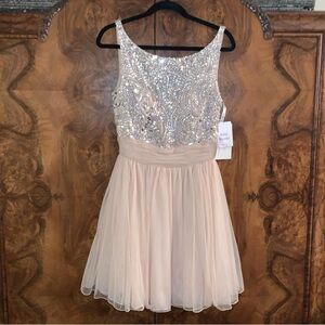 Sherri Hill Sparkling Silver and Cream Dress